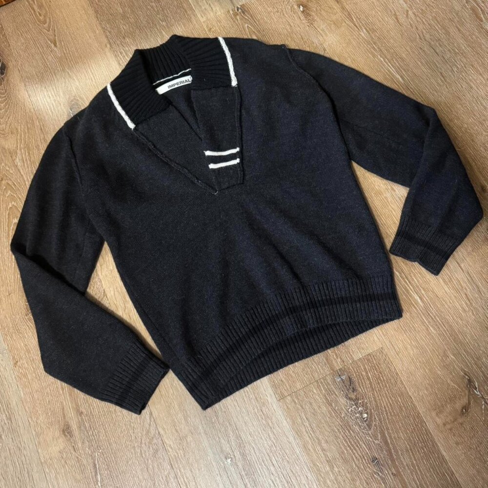 Imperial Made in Italy Wool‎ Blend V-Neck Charcoal Gray and white - Picture 2 of 5